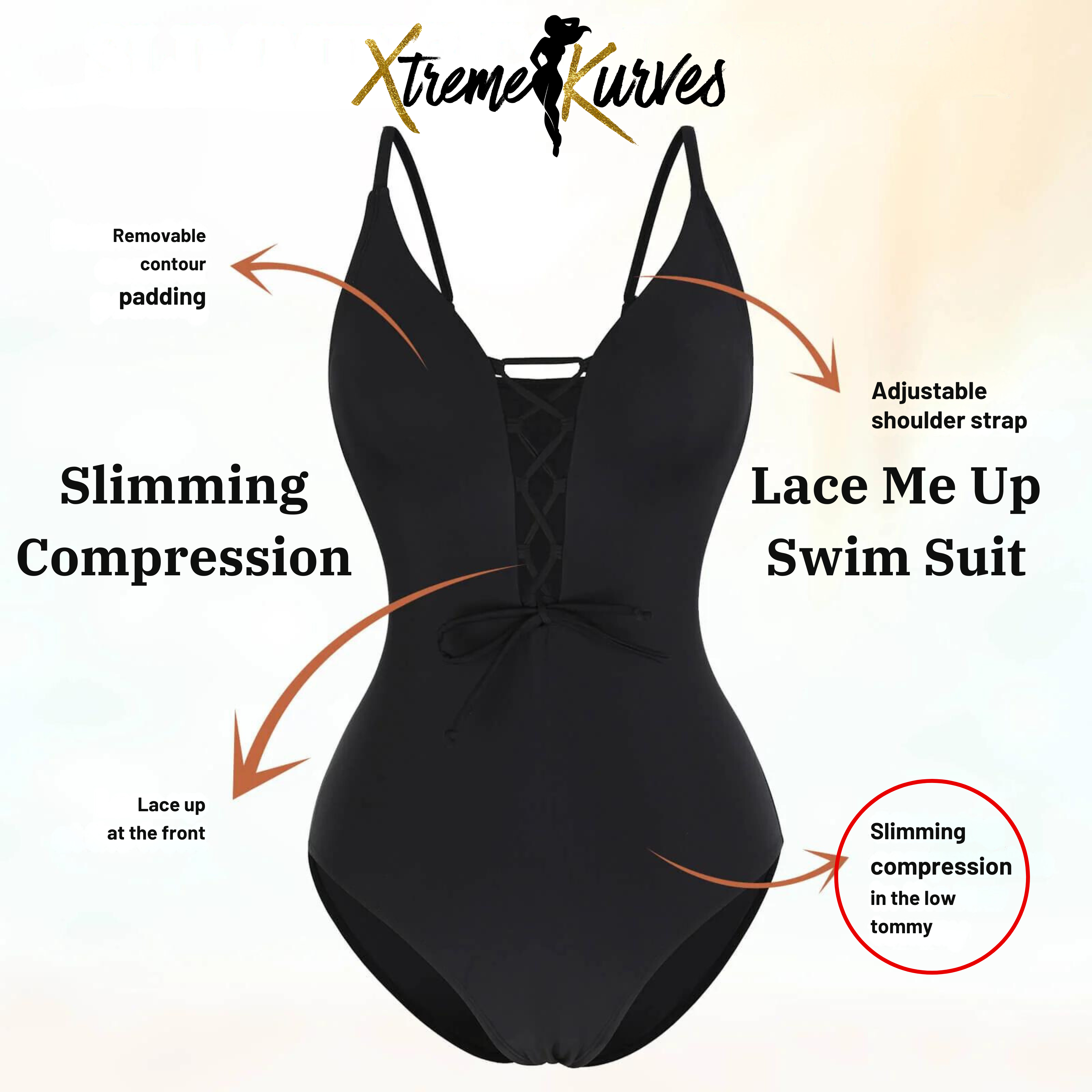 Lace Me Up Swimming Compression One Piece Swim Suit
