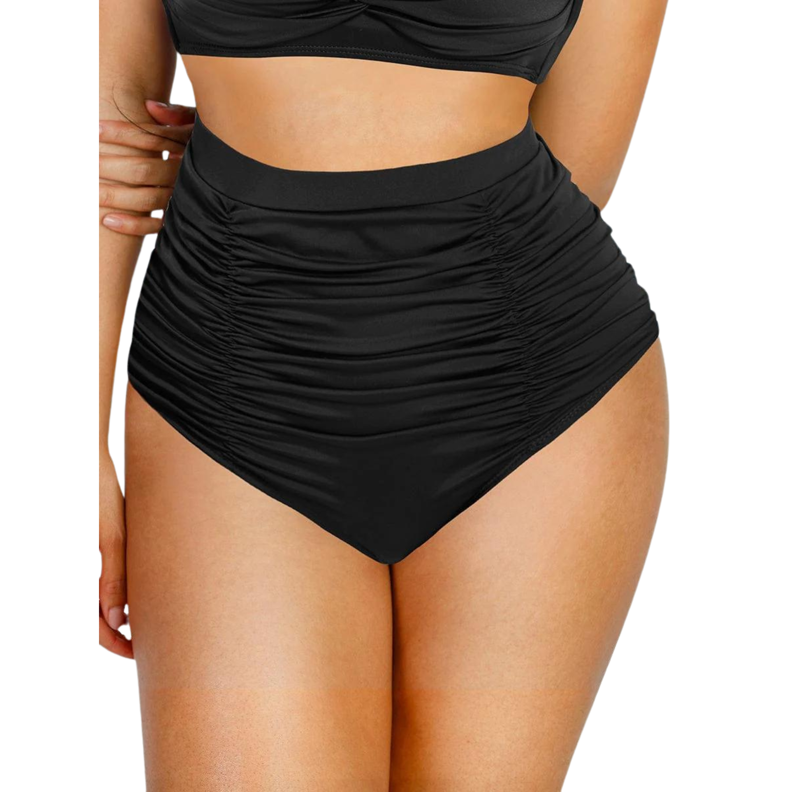 Two Piece Pleating High Waist Compression Swim Suit