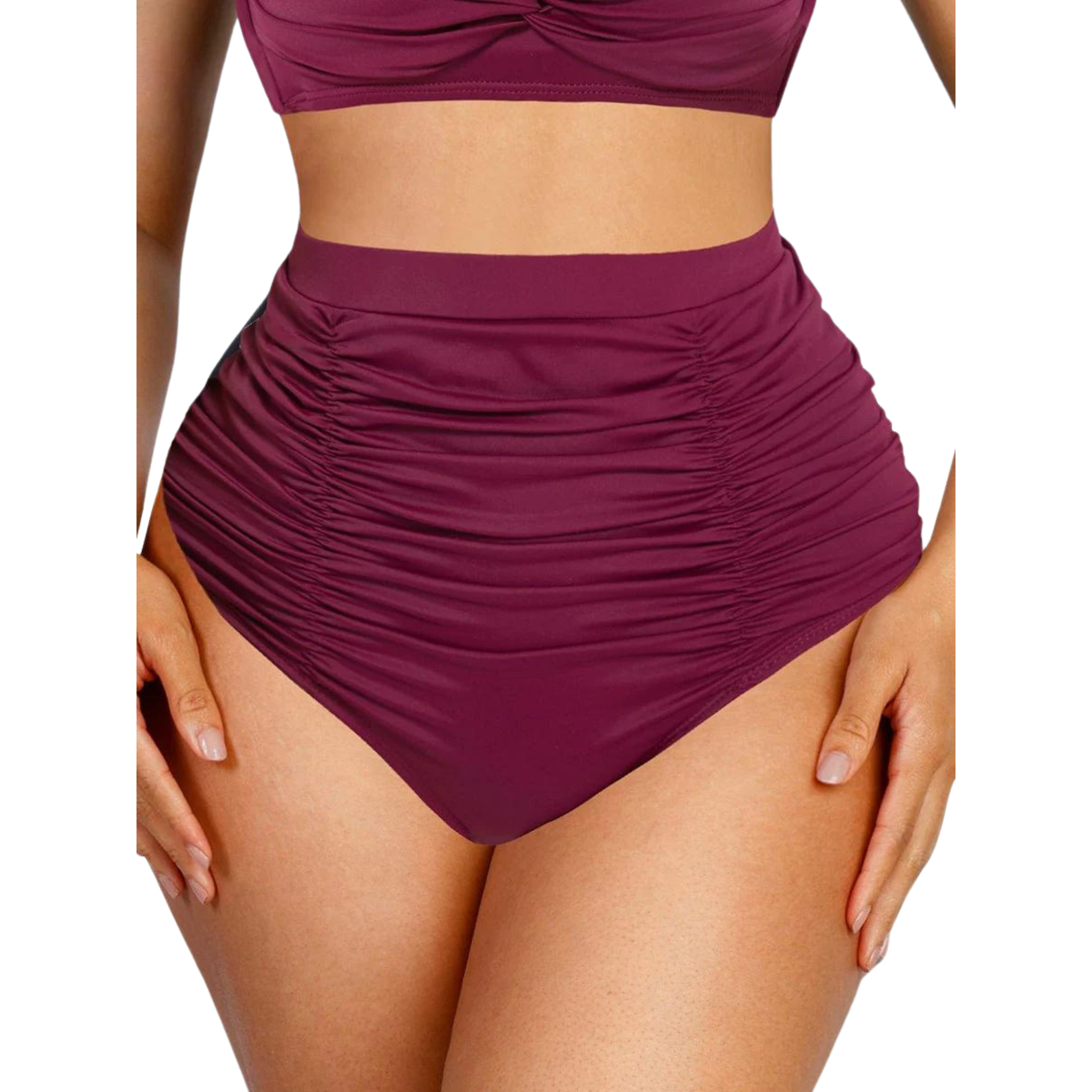 Two Piece Pleating High Waist Compression Swim Suit